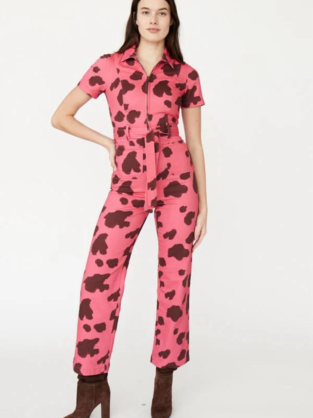 Rachel Antonoff Sal Pink Jumpsuit in Moo Cow Print